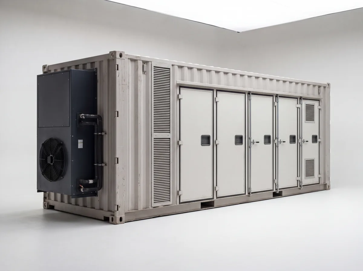 Twenty-foot liquid-cooled battery energy storage container, three-quarter view.