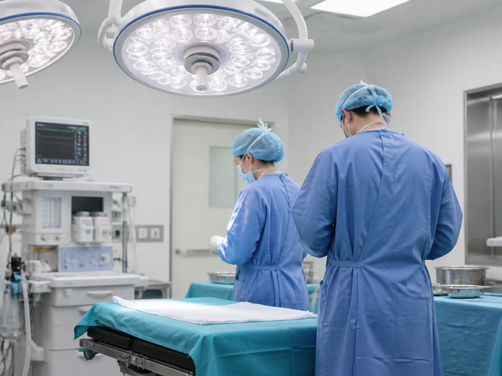 Anaesthesia and monitoring equipment beside an operating table