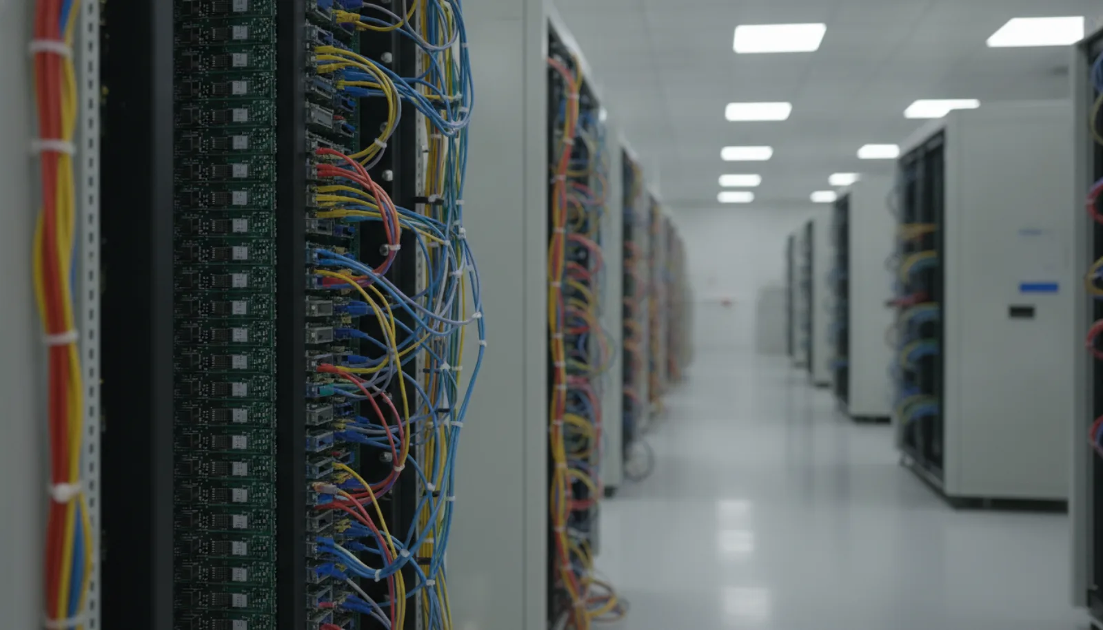 Reliability test laboratory with rows of environmental test chambers and burn-in racks.